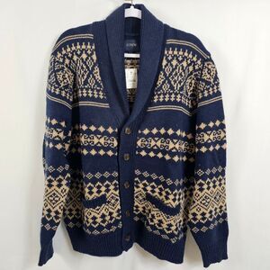 NWT J.Crew Wool Blend Fair Isle Cardigan Sweater - Size L